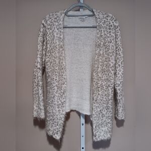Christopher & Banks Women's (Size M) Cream & Gray Leopard Print Open Cardigan